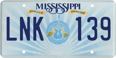 MS license plate LNK139