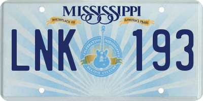MS license plate LNK193