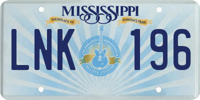 MS license plate LNK196