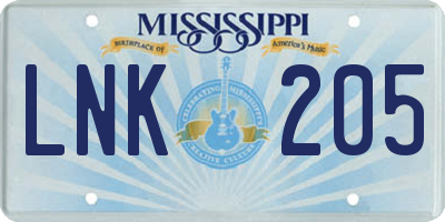 MS license plate LNK205