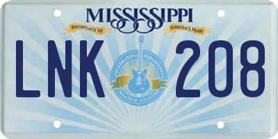 MS license plate LNK208