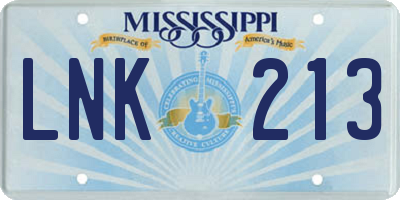 MS license plate LNK213
