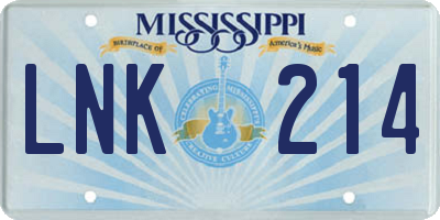 MS license plate LNK214