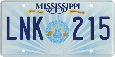 MS license plate LNK215