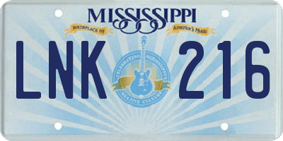 MS license plate LNK216