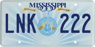 MS license plate LNK222