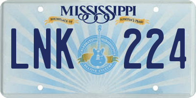 MS license plate LNK224