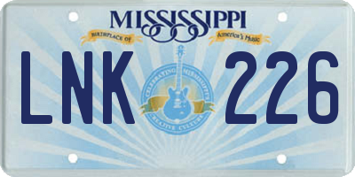 MS license plate LNK226
