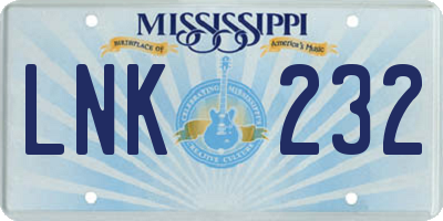 MS license plate LNK232