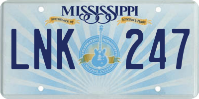 MS license plate LNK247