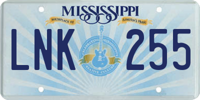 MS license plate LNK255