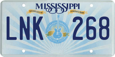 MS license plate LNK268