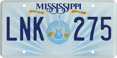 MS license plate LNK275