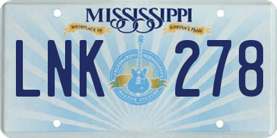 MS license plate LNK278