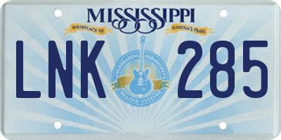 MS license plate LNK285