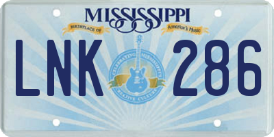 MS license plate LNK286