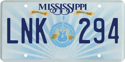 MS license plate LNK294