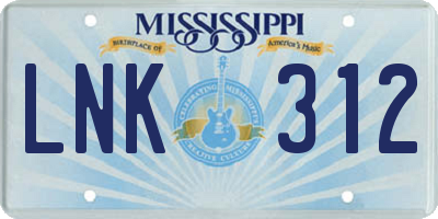 MS license plate LNK312