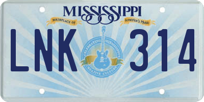MS license plate LNK314