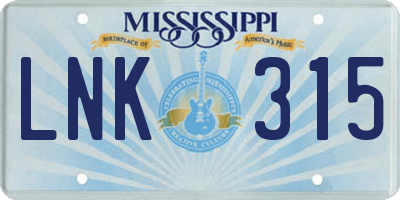 MS license plate LNK315