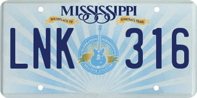 MS license plate LNK316