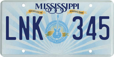 MS license plate LNK345
