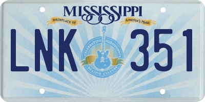 MS license plate LNK351