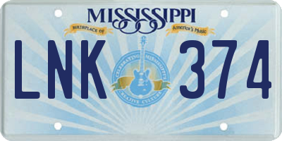 MS license plate LNK374