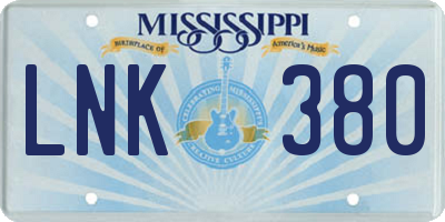 MS license plate LNK380
