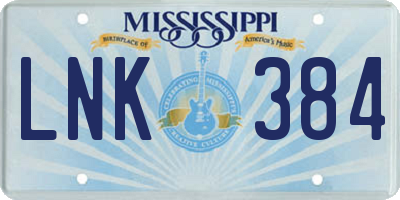 MS license plate LNK384