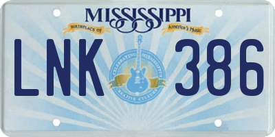 MS license plate LNK386