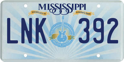MS license plate LNK392