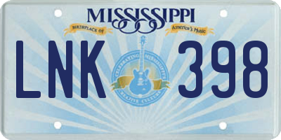MS license plate LNK398