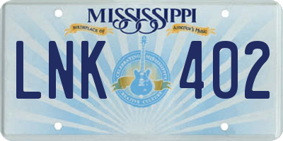 MS license plate LNK402