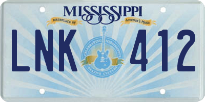MS license plate LNK412