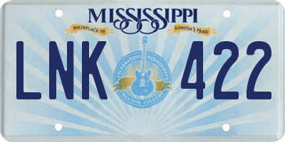 MS license plate LNK422