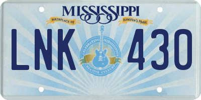 MS license plate LNK430