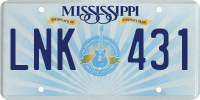 MS license plate LNK431