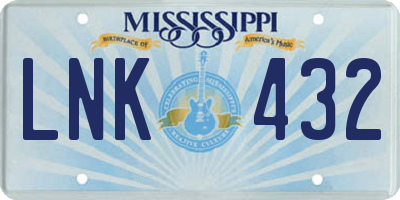 MS license plate LNK432