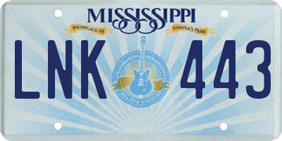 MS license plate LNK443