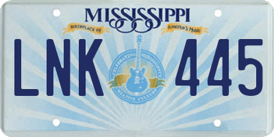 MS license plate LNK445