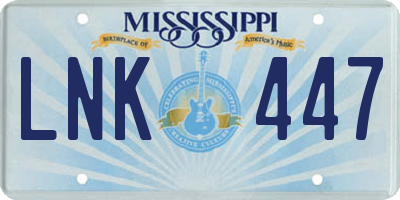 MS license plate LNK447