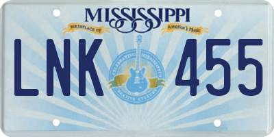 MS license plate LNK455