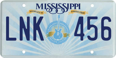 MS license plate LNK456