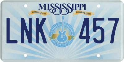 MS license plate LNK457