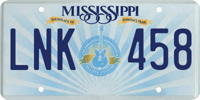 MS license plate LNK458