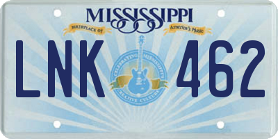 MS license plate LNK462
