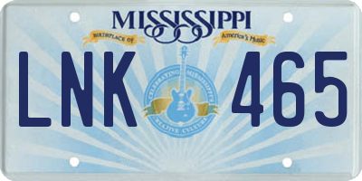 MS license plate LNK465