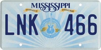 MS license plate LNK466