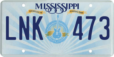MS license plate LNK473